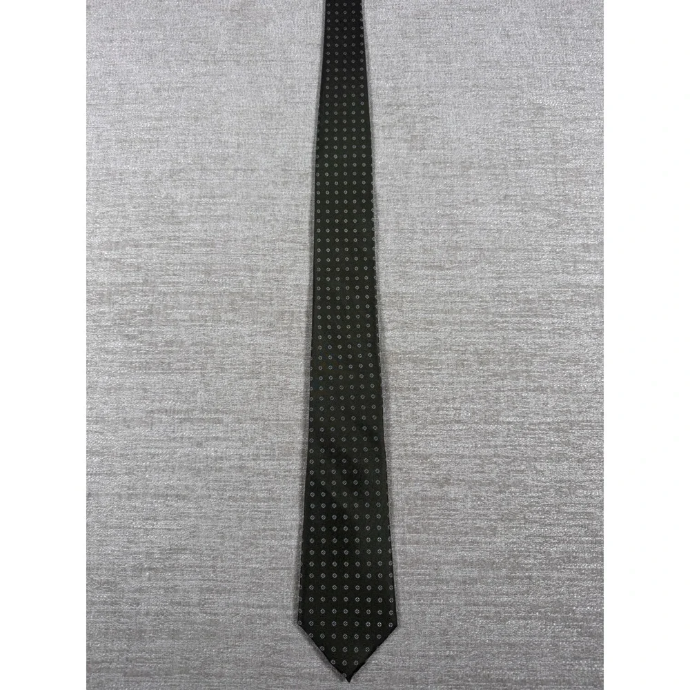 Tommy Hilfiger Tie Mens OS Olive Green Geometric Silk Formal Business 81XP 80068